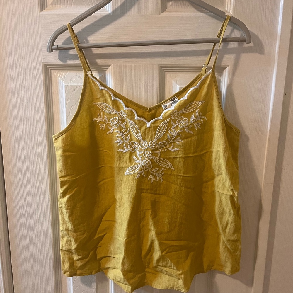 Blu Pepper yellow Embroidered Crop Camisole
